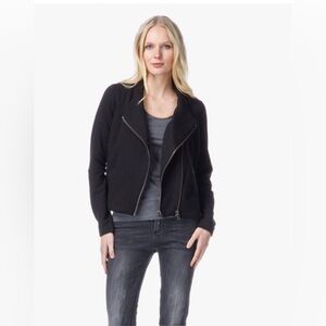 - HELMUT LANG Black Zip Up Sweatshirt - MOTO ASYMMETRIC ZIP JACKET Sz. S